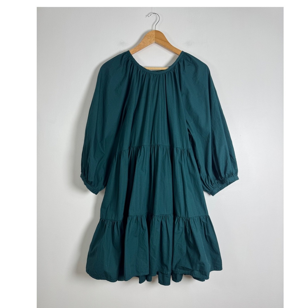 Cottagecore‎ Mud Pie Womens LG Tiered Babydoll Dress Teal Green Bow Back Cotton